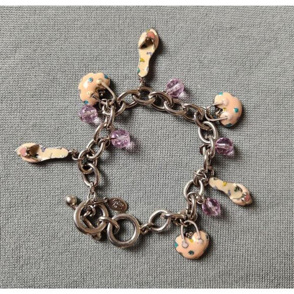 COOKIE LEE Fashion Charm‎ Enamel Bracelet Silver Tone Toggle Pink Purple 90's